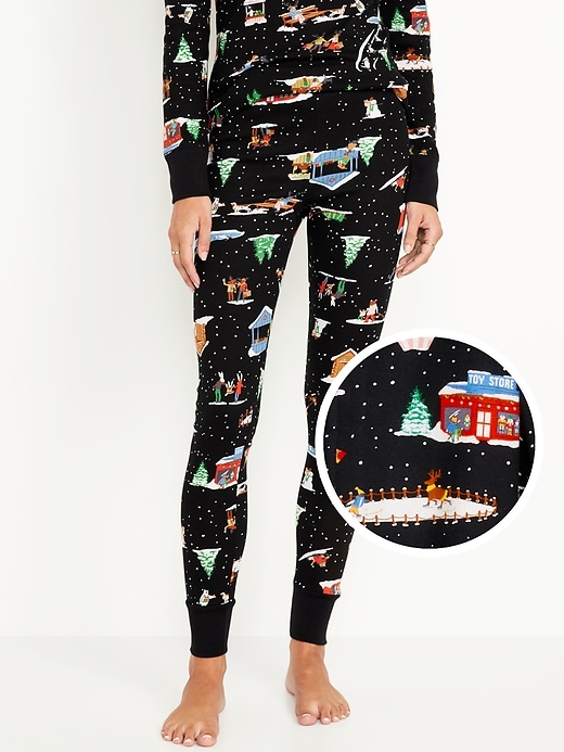 L'image numéro 1 présente Legging de pyjama gaufré à taille haute et à motif