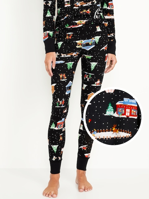 High-Waisted Printed Waffle Pajama Leggings for Women - I Love Snow (Match The Fam)