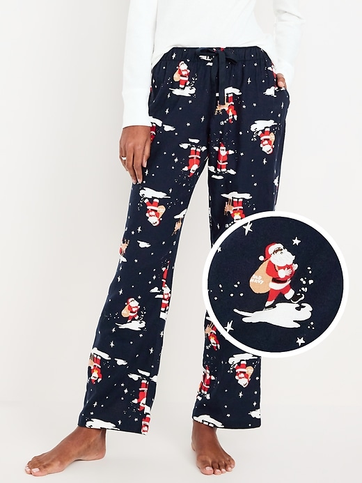 Image number 1 showing, Mid-Rise Printed Flannel Pajama Pants