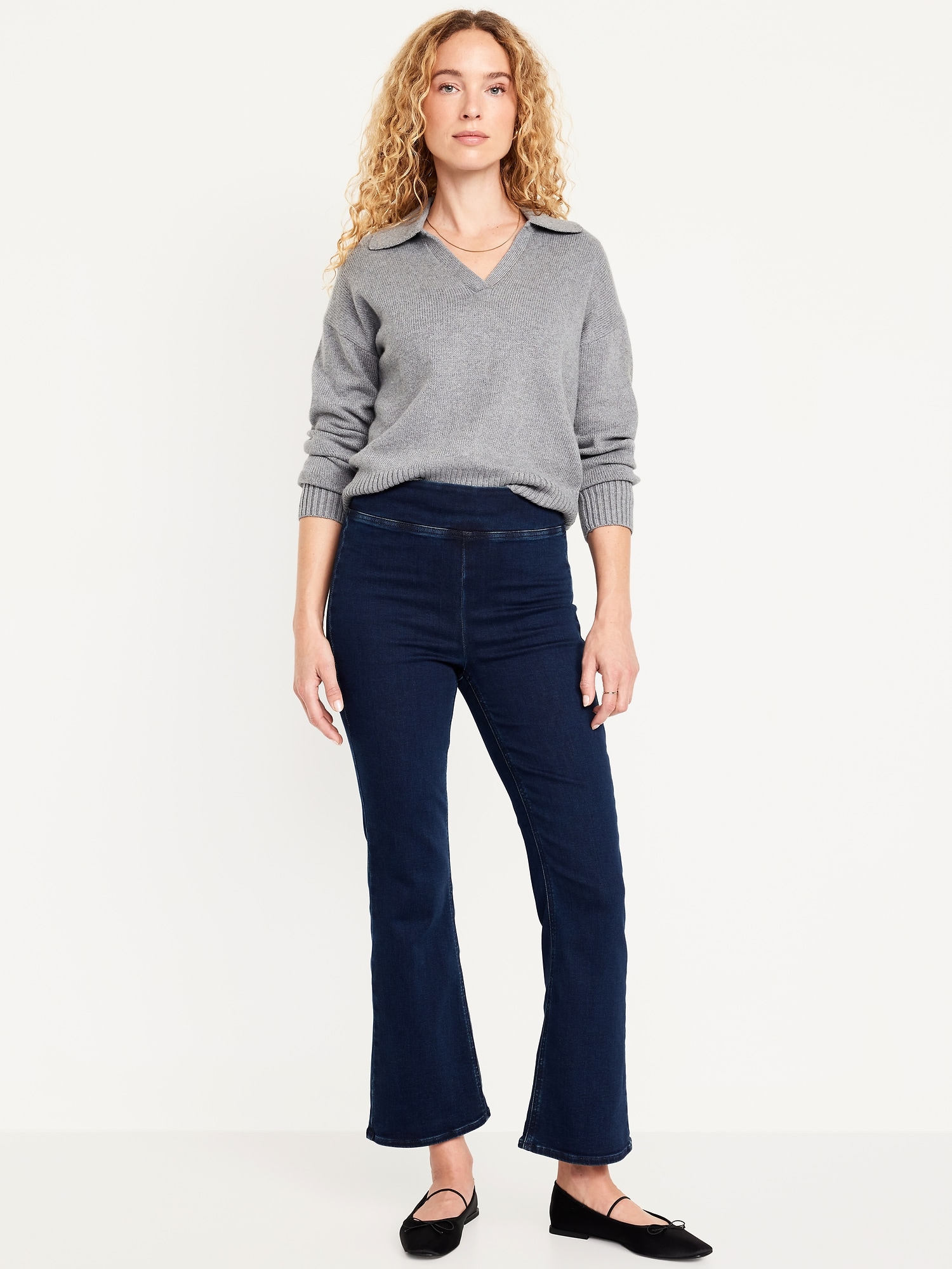 High-Waisted Weekender Pull-On Crop Flare Jeans