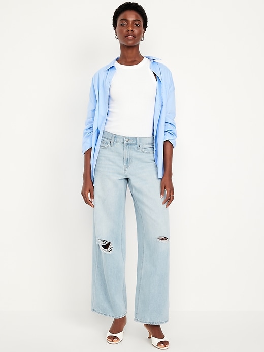 Image number 1 showing, Mid-Rise Ripped Baggy Wide-Leg Jeans