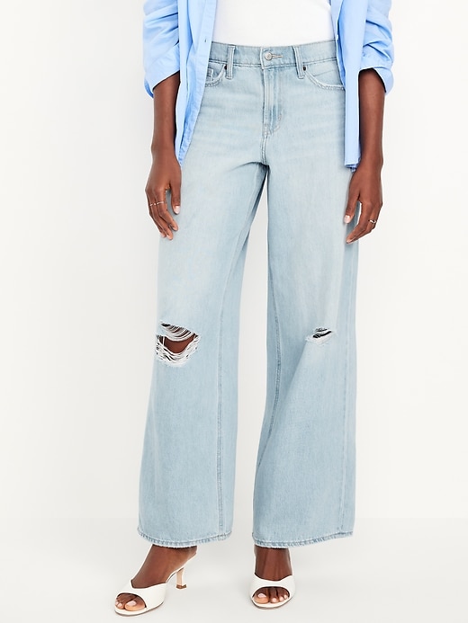 Image number 2 showing, Mid-Rise Ripped Baggy Wide-Leg Jeans