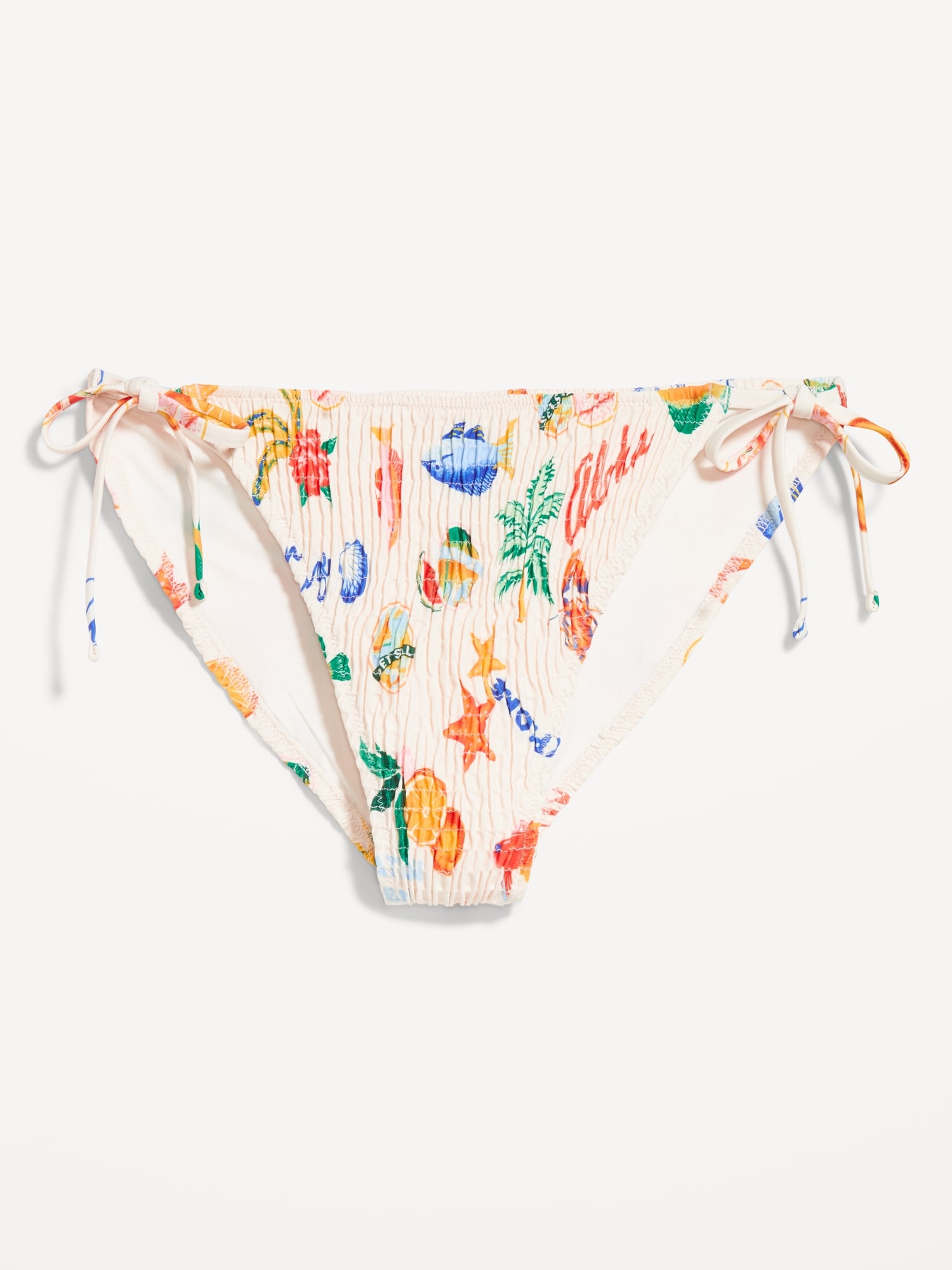 Mid-Rise Textured String Bikini Swim Bottoms