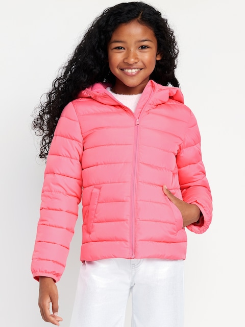Water-Resistant Narrow-Channel Puffer Jacket for Girls - Pink