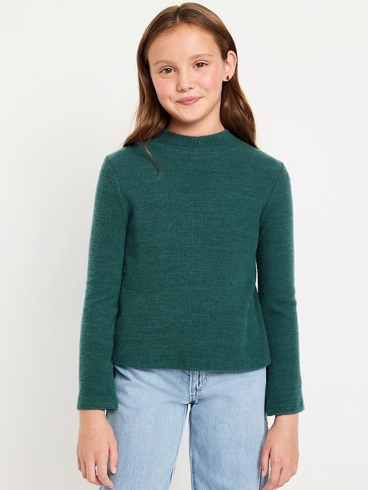 View large product image 1 of 4. Cozy Mock-Neck Bell-Sleeve Ribbed Top for Girls