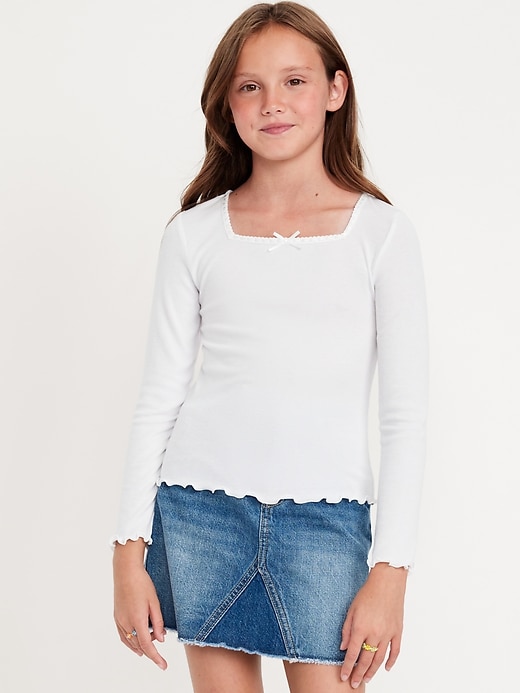 View large product image 1 of 4. Long-Sleeve Square-Neck Ribbon-Bow Top for Girls