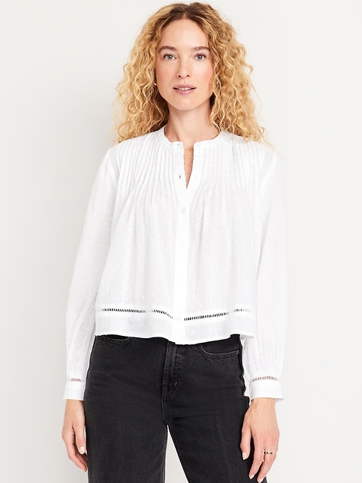 Image number 1 showing, Swiss Dot Button-Down Pintuck Top