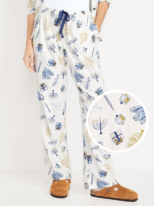 Image number 1 showing, Mid-Rise Printed Flannel Pajama Pants