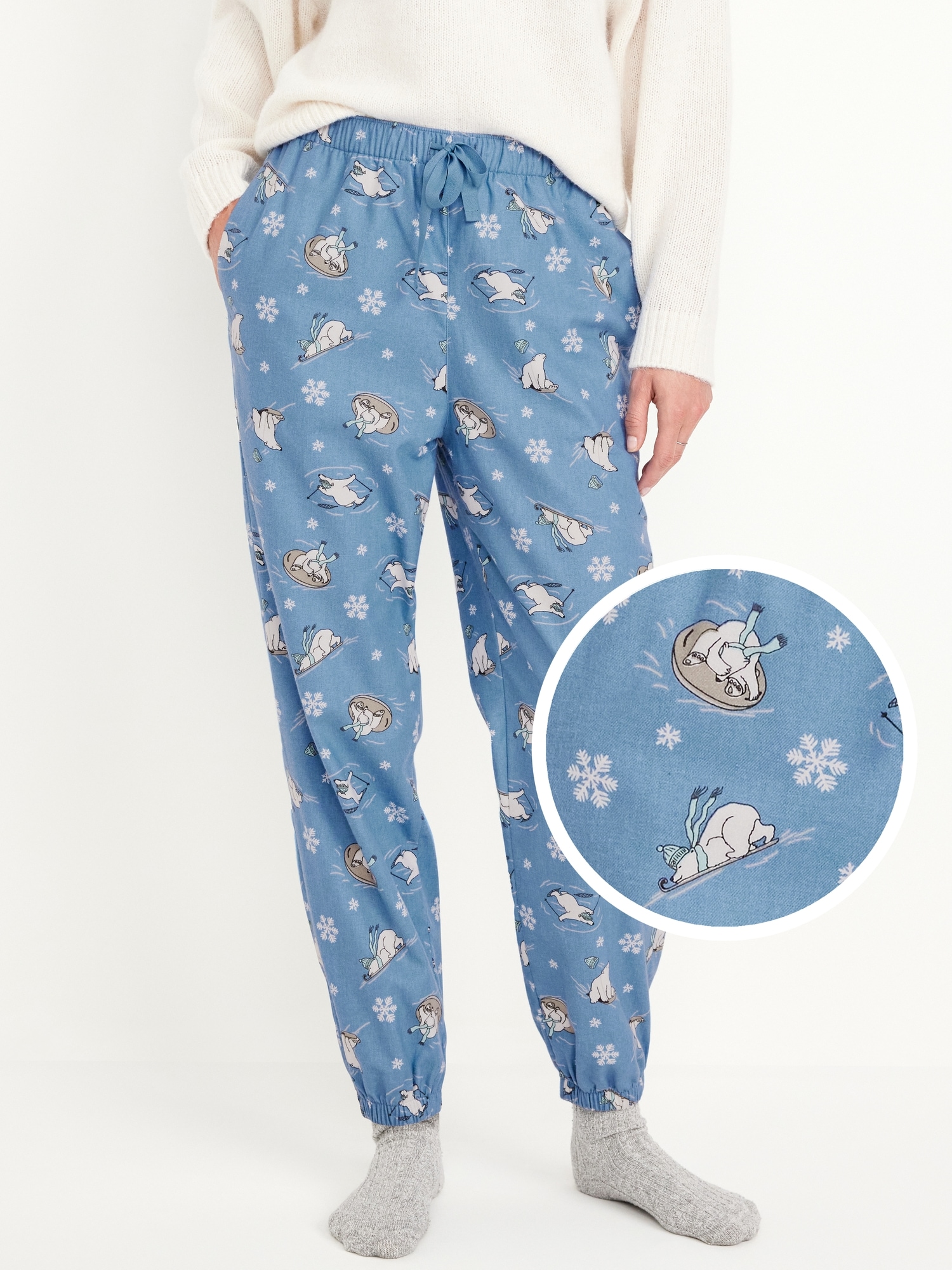 Pantalon de jogging de pyjama en flanelle à taille haute