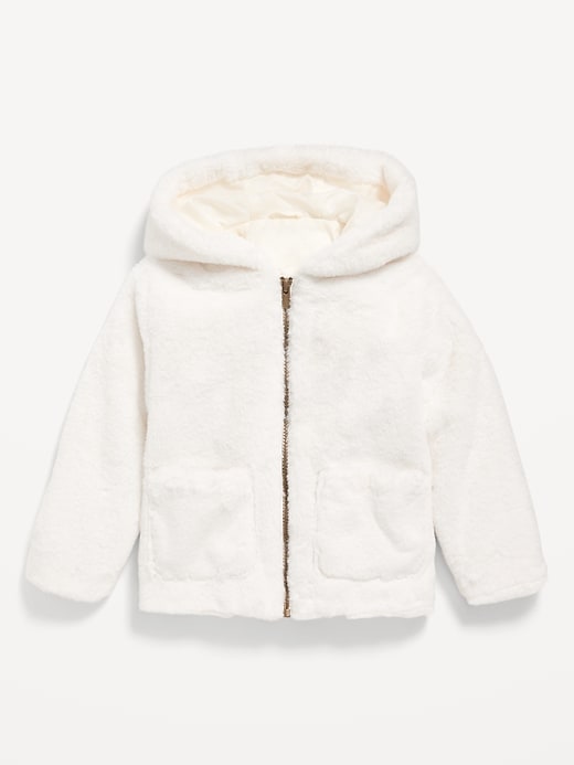 Voir une image plus grande du produit 1 de 2. Veste à capuchon à glissière pleine longueur en fausse fourrure pour Toute-petite fille