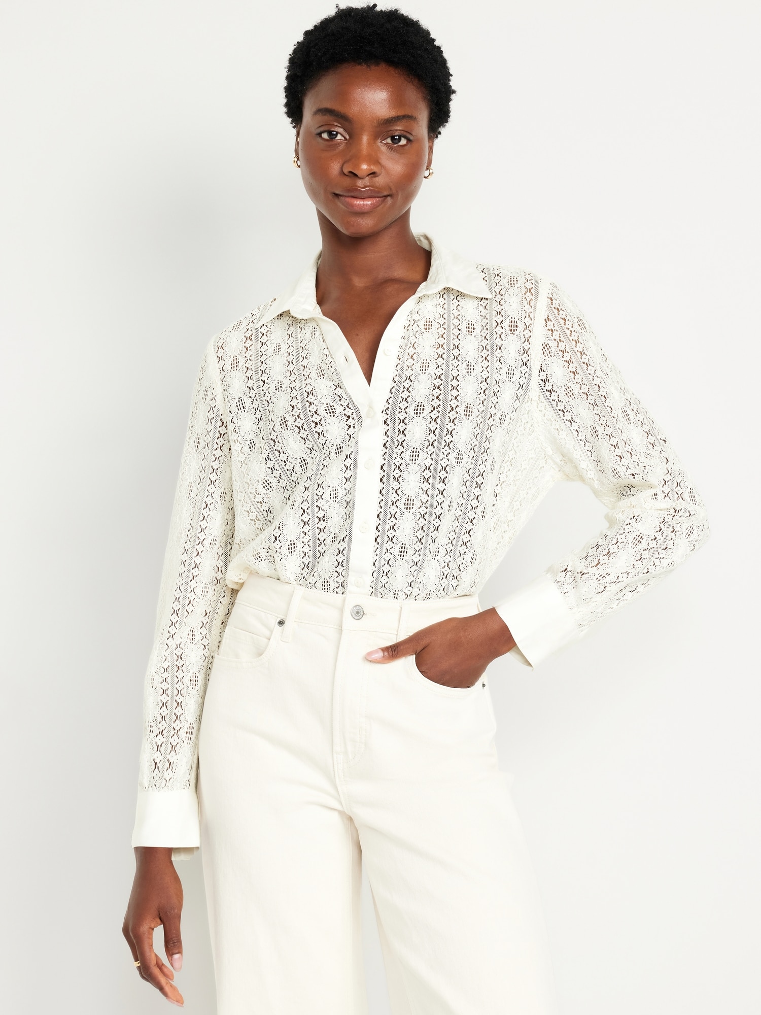 Lace Button-Down Shirt