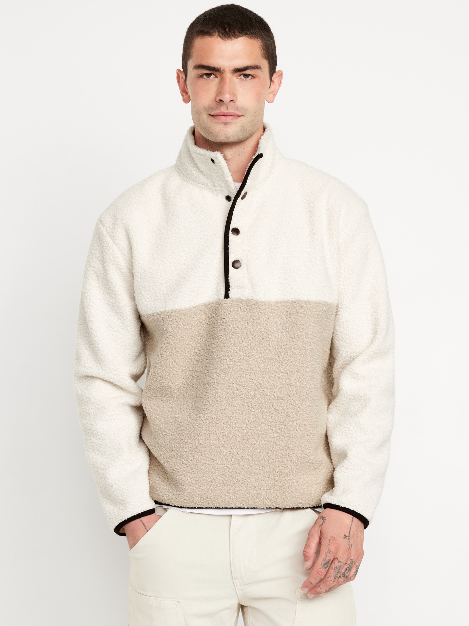 Bouclé Sherpa Quarter-Snap Pullover