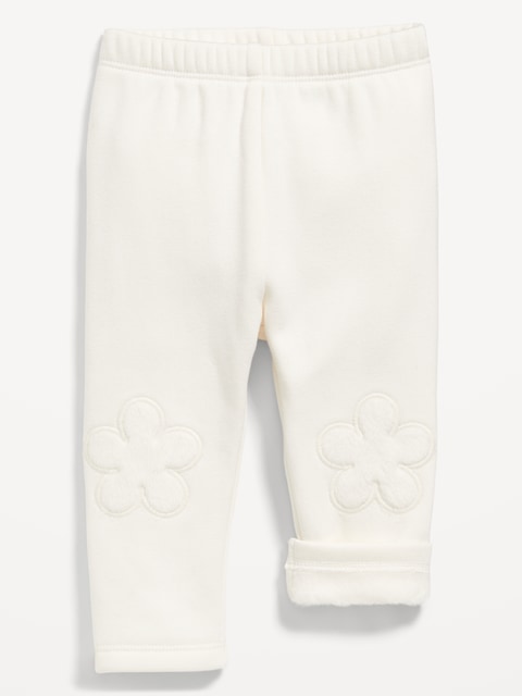 Cozy Fleece-Lined Knee-Patch Leggings for Baby - White