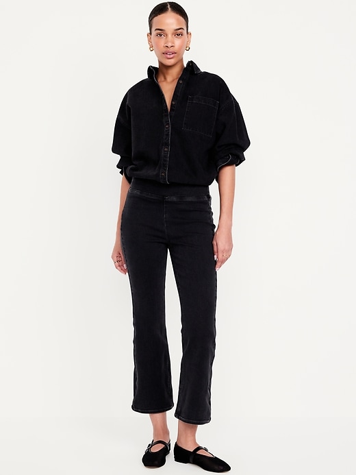 Image number 1 showing, High-Waisted Weekender Pull-On Crop Flare Jeans