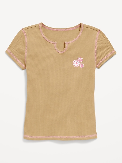 View large product image 1 of 2. Fitted Ribbed Graphic T-Shirt for Girls