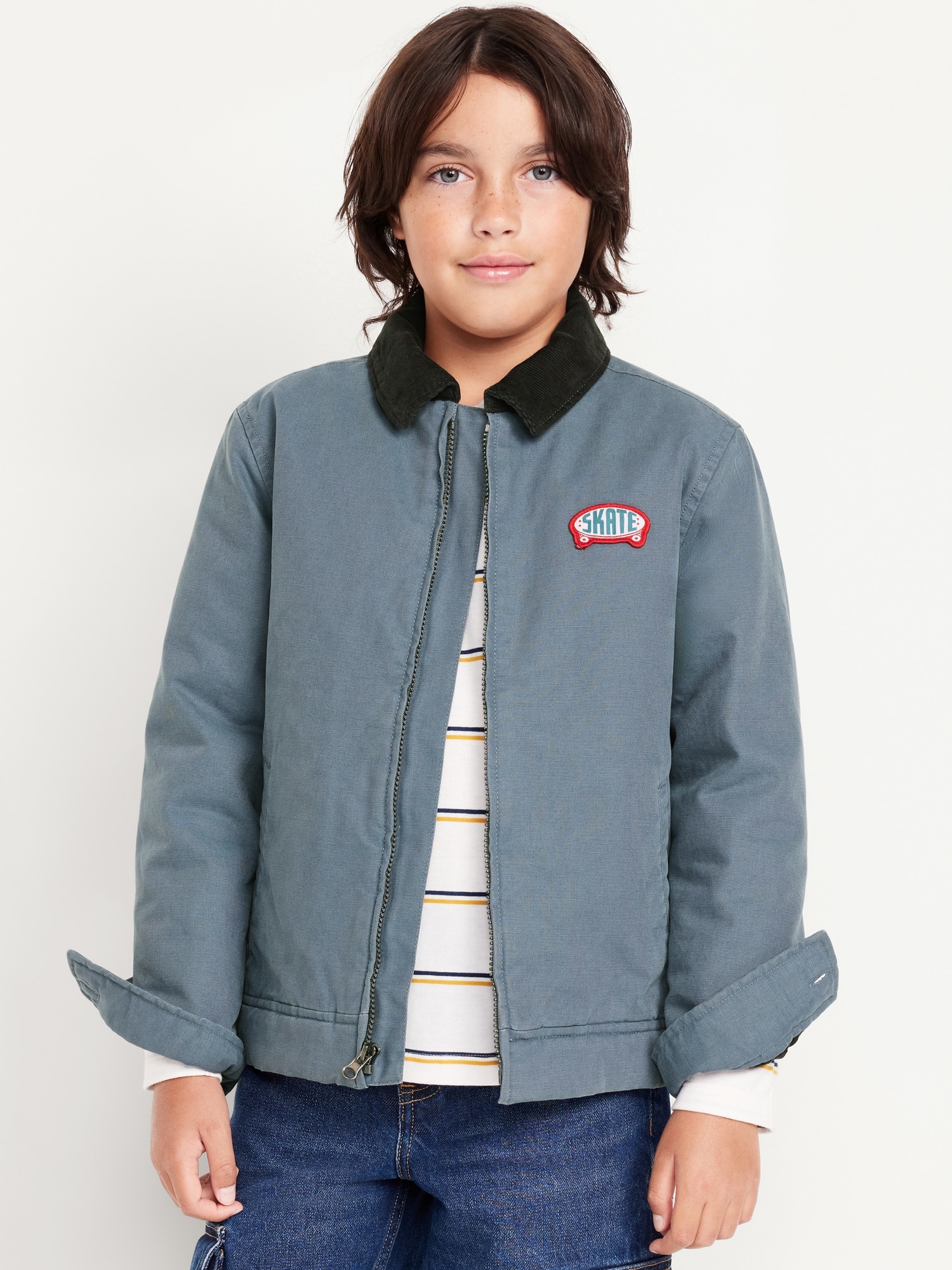 Canvas Corduroy-Collar Full-Zip Jacket for Boys - Blue