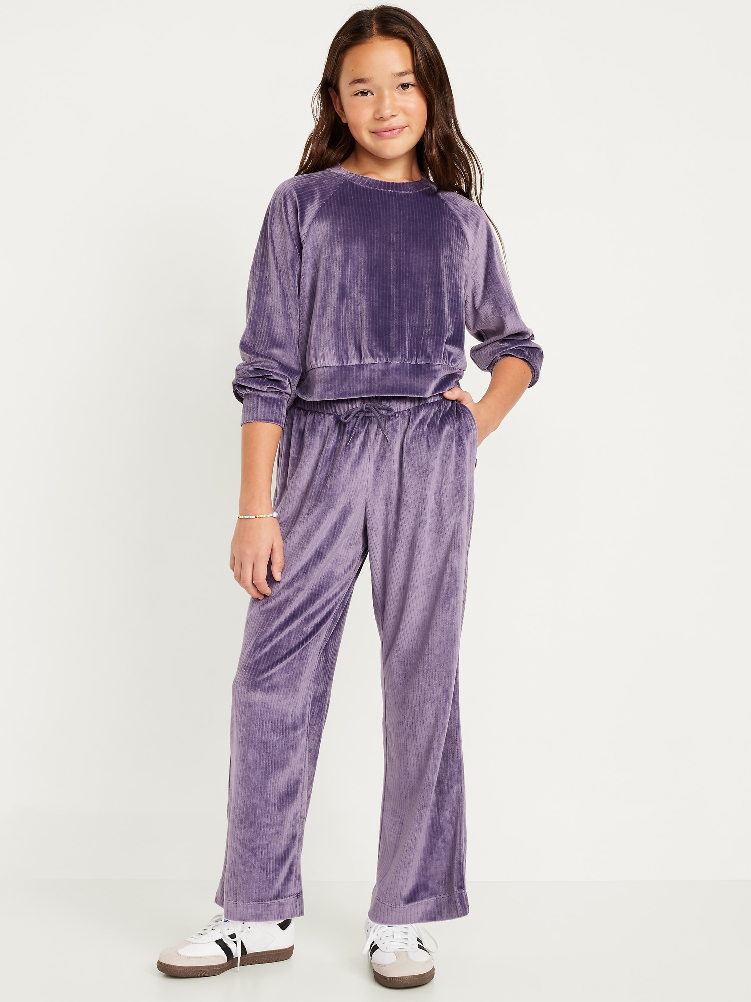 Ensemble chandail ras du cou et pantalon droit en velours pour fille