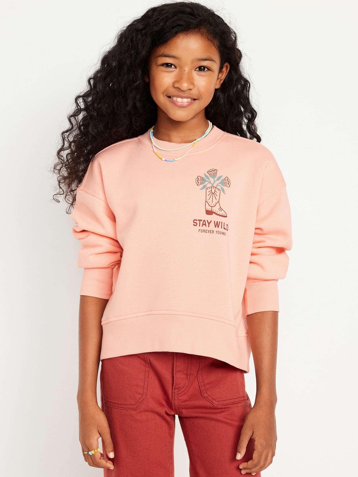 Vintage Oversized Crew-Neck Graphic Sweatshirt for Girls