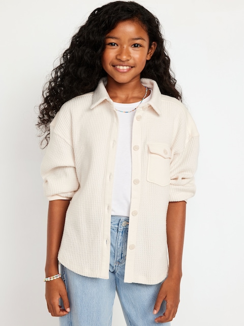 Veste-chemise en tricot gaufré douillet pour fille