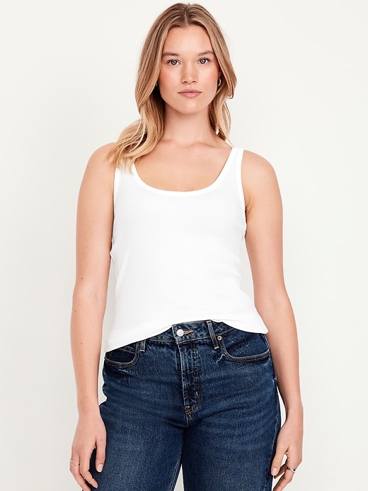 Image number 8 showing, First-Layer Ribbed Scoop-Neck Tank Top