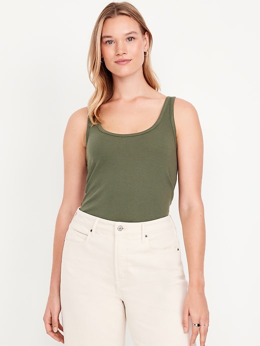 Image number 5 showing, First-Layer Ribbed Scoop-Neck Tank Top