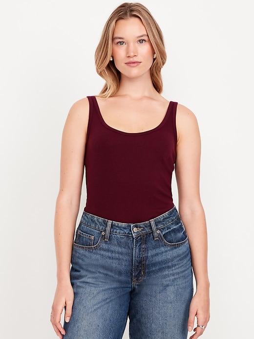 Image number 5 showing, First-Layer Ribbed Scoop-Neck Tank Top