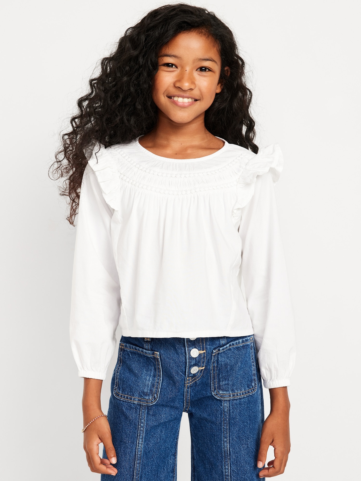 Long-Sleeve Ruffle-Trim Top for Girls