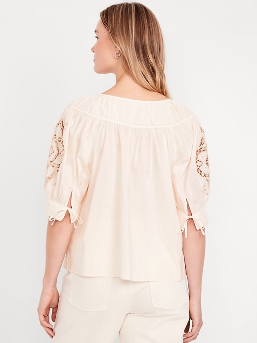 Image number 5 showing, Split-Neck Eyelet-Sleeve Top