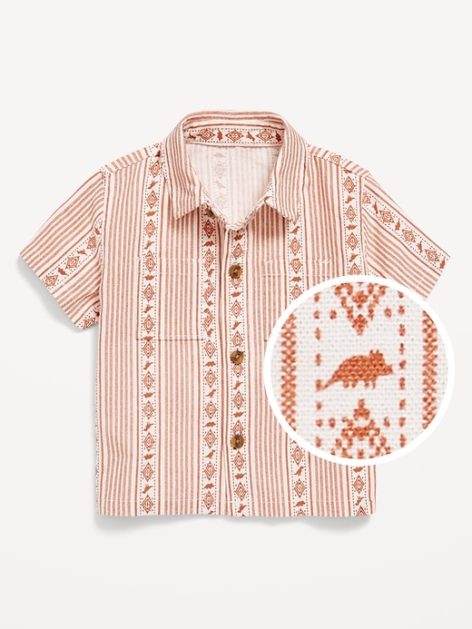 View large product image 2 of 2. Printed Short-Sleeve Linen-Blend Pocket Shirt for Baby