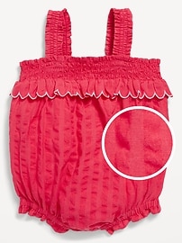 Image number 1 showing, Sleeveless Ruffle-Trim Smocked One-Piece Romper for Baby