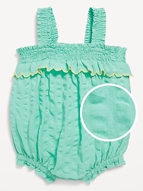 Image number 1 showing, Sleeveless Ruffle-Trim Smocked One-Piece Romper for Baby