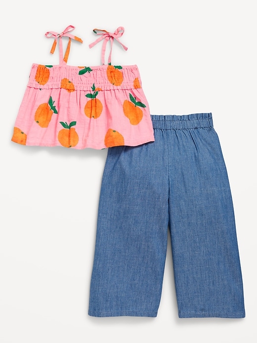 View large product image 2 of 2. Sleeveless Printed Top and Wide-Leg Pants Set for Toddler Girls