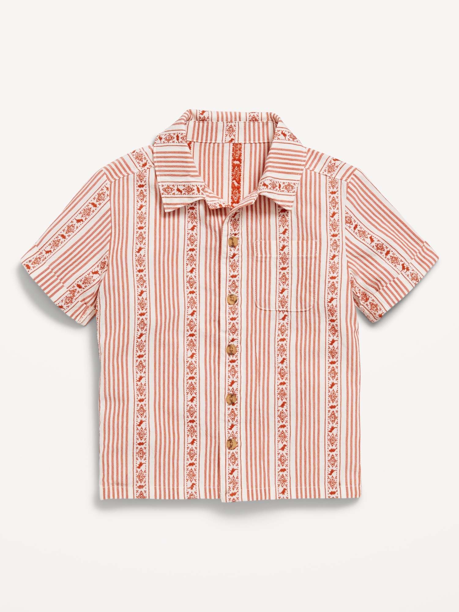 Printed Short-Sleeve Jacquard Pocket Shirt for Toddler Boys