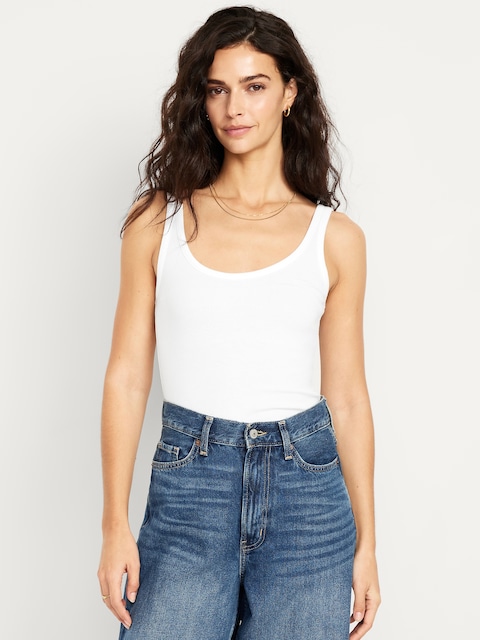First-Layer Ribbed Scoop-Neck Tank Top