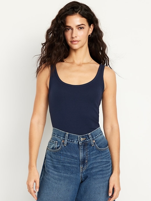 Image number 1 showing, First-Layer Ribbed Scoop-Neck Tank Top