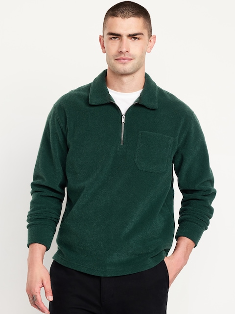 Polo en jersey bouclette à glissière au quart