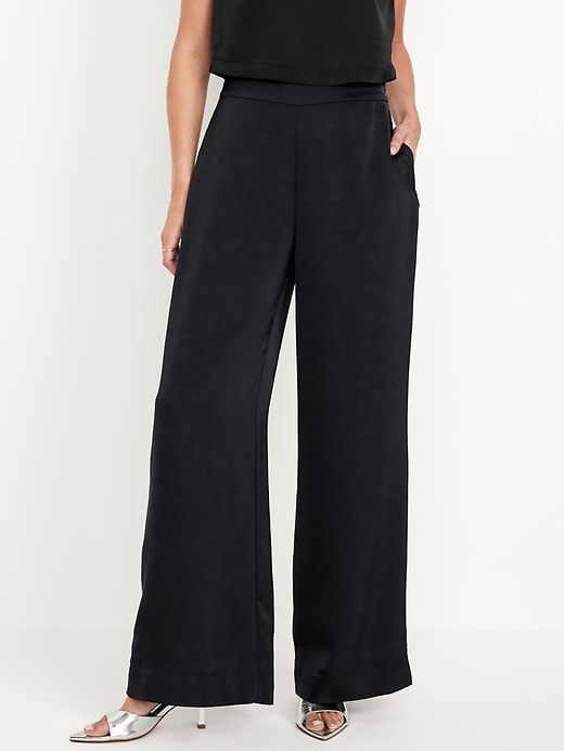 Image number 1 showing, High-Waisted Satin Super Wide-Leg Pants