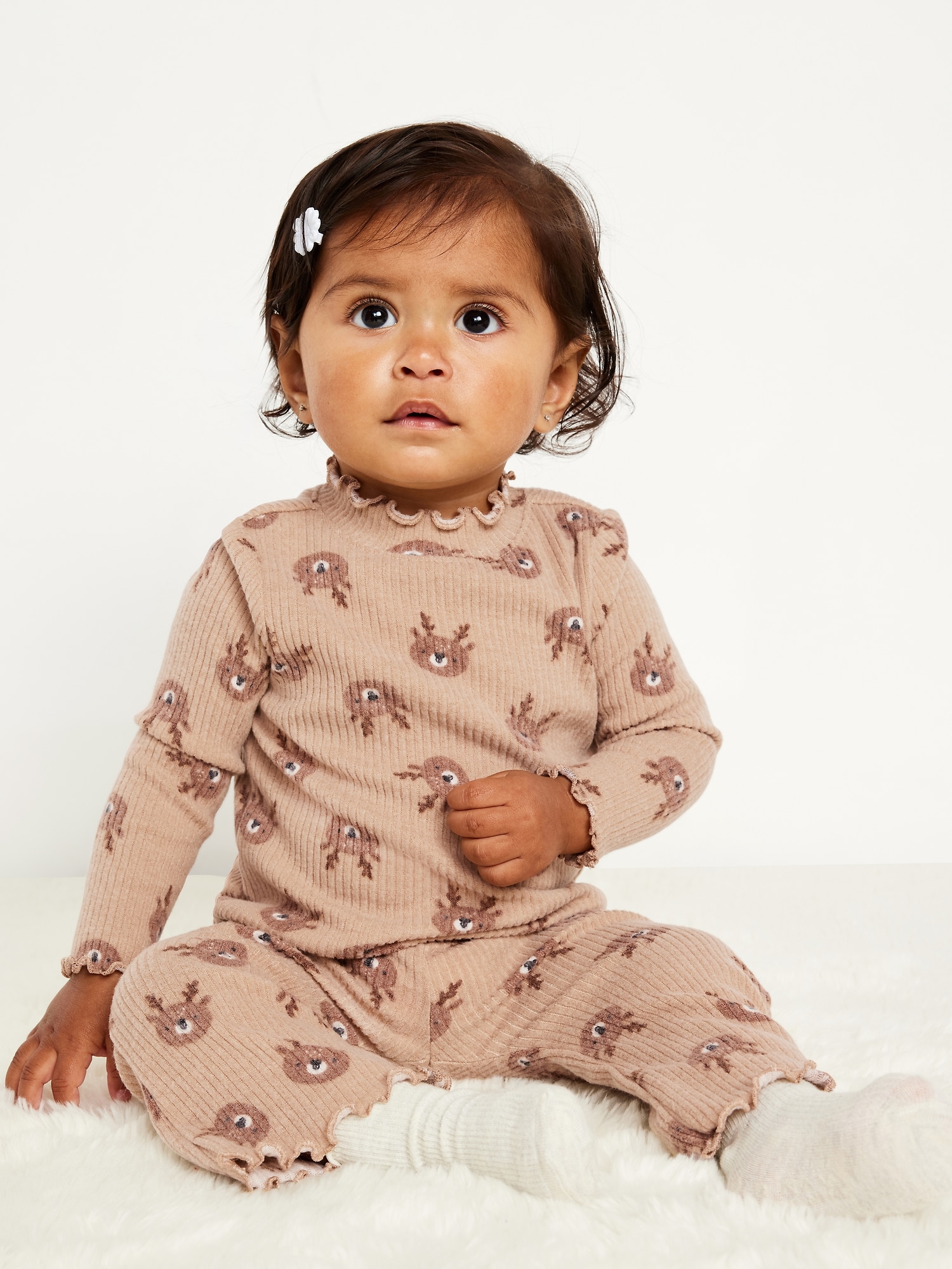 Long-Sleeve Plush Ribbed Top and Flare Pants Set for Baby