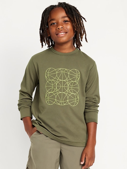 View large product image 1 of 4. Long-Sleeve Waffle-Knit Graphic Performance Top for Boys