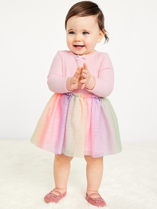 View large product image 1 of 2. Printed Long-Sleeve Ribbed Tutu Dress for Baby