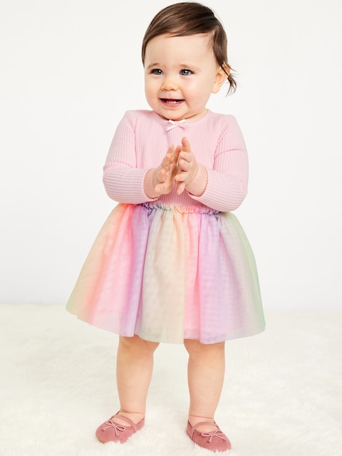 Robe côtelée à tutu à manches longues et à imprimé pour bébé