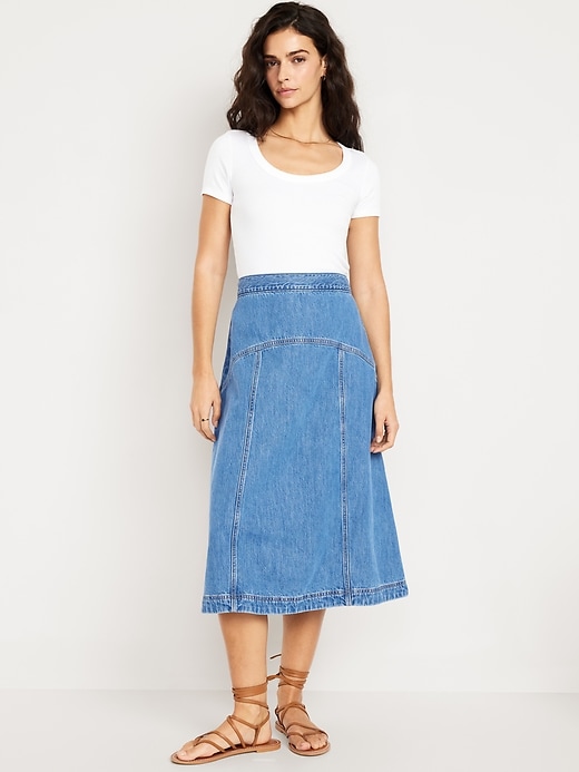 Image number 1 showing, High-Waisted Jean Midi Skirt