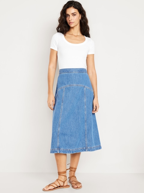 High-Waisted Jean Midi Skirt