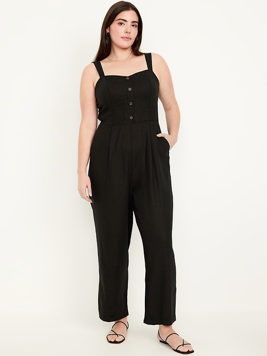 Image number 4 showing, Button-Front Linen-Blend Cami Jumpsuit