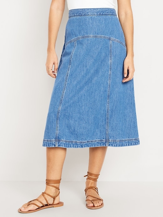 Image number 2 showing, High-Waisted Jean Midi Skirt