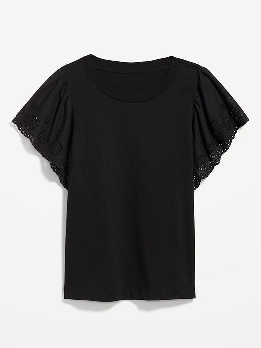 Image number 4 showing, Cutwork-Sleeve Mixed Fabric Top