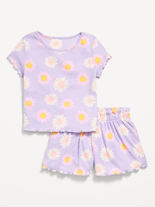 View large product image 1 of 2. Ribbed Lettuce-Edge Pajama Top and Shorts Set for Girls