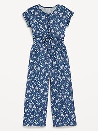 View large product image 3 of 3. Short-Sleeve Button-Front Tie-Knot Jumpsuit for Girls