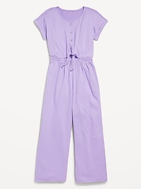 View large product image 3 of 3. Short-Sleeve Button-Front Tie-Knot Jumpsuit for Girls