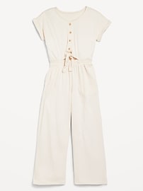 View large product image 3 of 3. Short-Sleeve Button-Front Tie-Knot Jumpsuit for Girls